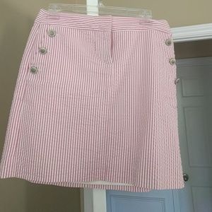 Pink and white striped sear sucker skirt